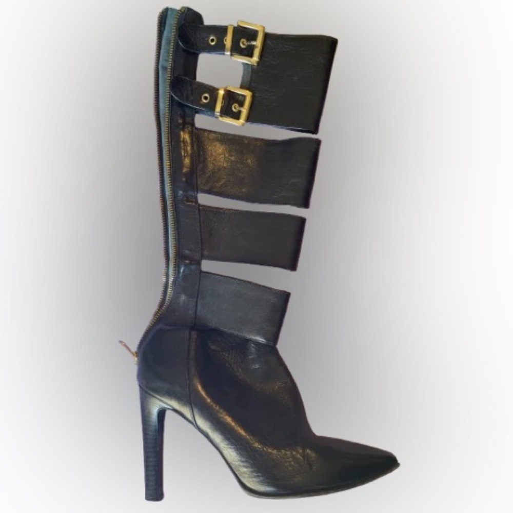 Napoleoni Black Leather Gladiator Boots
